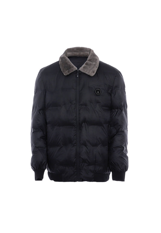 Rovic Men's Quilted Jacket With Faux Fur Collar